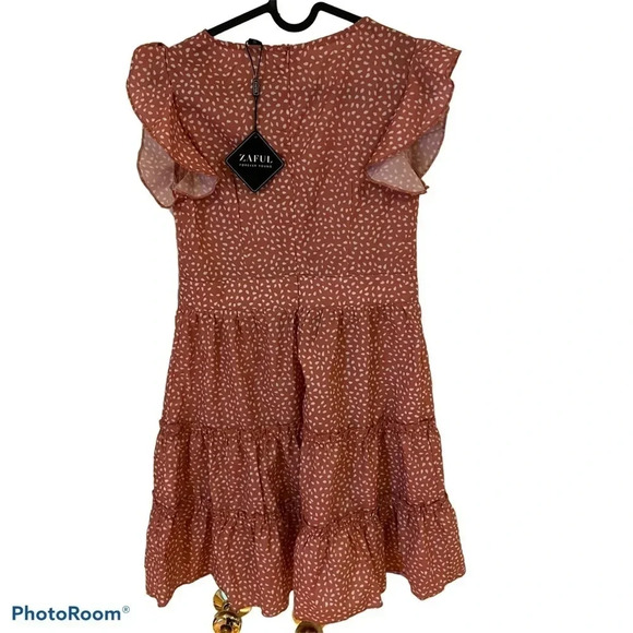Zaful pink mini polka dot mini dress ruffle flutter sleeves Sz - Picture 3 of 4